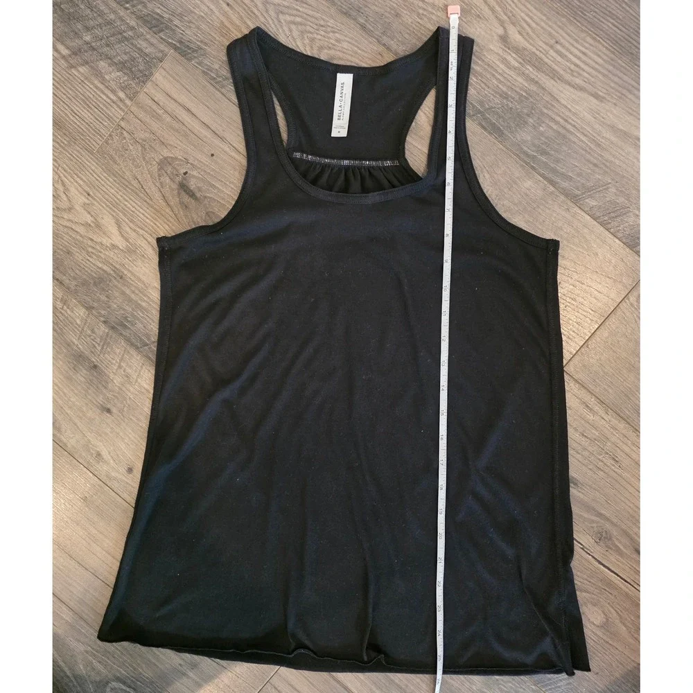 Womens sz M Bella Canvas Flowy Collection Black Racerback Tank Top Model of Duty